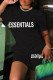Black Casual Letter Print Basic O Neck Short Sleeve Two Pieces