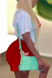Red Casual Print Letter O Neck Short Sleeve Two Pieces
