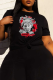 Black Casual Street Print Patchwork Letter O Neck T-Shirts