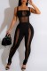 Black Sexy Solid Patchwork See-through Backless Spaghetti Strap Sleeveless Two Pieces