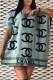 Green Casual Print Letter Hooded Collar Straight Dresses