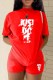 Red Casual Print Letter O Neck Short Sleeve Two Pieces
