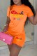Orange Casual Print Letter O Neck Short Sleeve Two Pieces