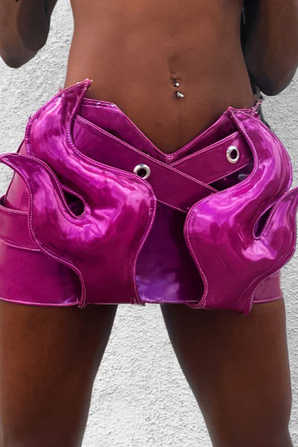 Rose Red Sexy Street Solid Patchwork Regular Low Waist Solid Color Bottoms