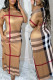 Brown Casual Print Patchwork Oblique Collar Straight Dresses