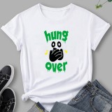 White Casual Print Basic O Neck T-Shirts
