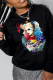 Black Casual Print Patchwork O Neck Tops