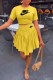 Yellow Elegant Print Fold Letter O Neck Short Sleeve Two Pieces