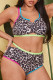 Leopard Print Sexy Print Patchwork Spaghetti Strap Plus Size Swimwear