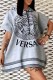 Grey Casual Figure Print Patchwork Hooded Collar Straight Dresses