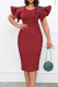 Burgundy Elegant Solid Patchwork Beading V Neck One Step Skirt Dresses