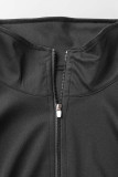 Watermelon Red Casual Solid Patchwork Zipper Long Sleeve Three Pieces