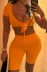 Orange Sexy Solid Frenulum V Neck Short Sleeve Two Pieces