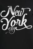 Black Casual Vintage Print Patchwork Letter O Neck T-Shirts