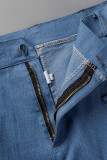 Blue Casual Solid Patchwork Pocket Buckle Turndown Collar Short Sleeve Two Pieces
