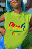 Pink Casual Street Print Patchwork Slit O Neck Tops
