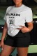 White Casual Print Letter O Neck Short Sleeve Two Pieces