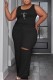 Black Casual Print Ripped U Neck Sleeveless Two Pieces