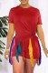 Red Casual Solid Tassel Patchwork O Neck Short Sleeve Two Pieces