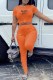Orange Casual Print Letter O Neck Short Sleeve Two Pieces