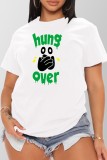 White Casual Print Basic O Neck T-Shirts