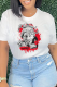 White Casual Street Print Patchwork Letter O Neck T-Shirts