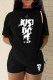 Black Casual Print Letter O Neck Short Sleeve Two Pieces