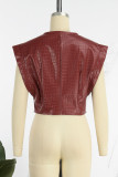 Burgundy Casual Solid Patchwork O Neck T-Shirts