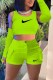 Fluorescent Green Casual Street Print Patchwork O Neck Three Quarter Three Pieces