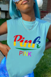 Pink Casual Street Print Patchwork Slit O Neck Tops