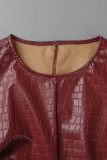 Burgundy Casual Solid Patchwork O Neck T-Shirts