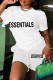 White Casual Letter Print Basic O Neck Short Sleeve Two Pieces