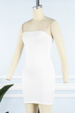 Pink Sexy Casual Solid Backless Strapless Sleeveless Dress Dresses