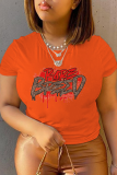 Grey Casual Daily Print Patchwork Letter O Neck T-Shirts