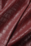 Burgundy Casual Solid Patchwork O Neck T-Shirts