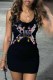 Black Street Print Letter U Neck One Step Skirt Dresses