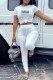 White Casual Print Fold Letter O Neck Short Sleeve Two Pieces