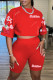 Red Casual Print Basic O Neck Half Sleeve Two Pieces