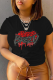 Black Casual Daily Print Patchwork Letter O Neck T-Shirts