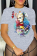 Grey Sexy Street Print Patchwork O Neck T-Shirts