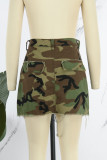 Camouflage Casual Camouflage Print Ripped Skinny High Waist Conventional Full Print Skirts