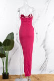 Colorful Blue Sexy Solid Patchwork Slit Hot Drill Strapless Long Dress Dresses