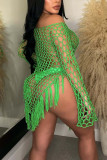 Camel Sexy Solid Tassel Hollowed Out Patchwork Asymmetrical Swimwears Cover Up