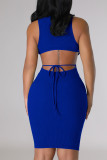 Rose Red Sexy Solid Bandage Patchwork Backless Half A Turtleneck Pencil Skirt Dresses