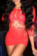 Red Sexy Solid See-through Mesh O Neck Pencil Skirt Dresses