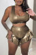 Gold Sexy Solid Patchwork Fold U Neck Two Pieces