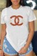 White Casual Print Letter O Neck T-Shirts