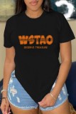 White Casual Letter Print Basic O Neck T-Shirts