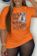 Orange Street Vintage Print Patchwork Letter O Neck T-Shirts