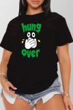 White Casual Print Basic O Neck T-Shirts